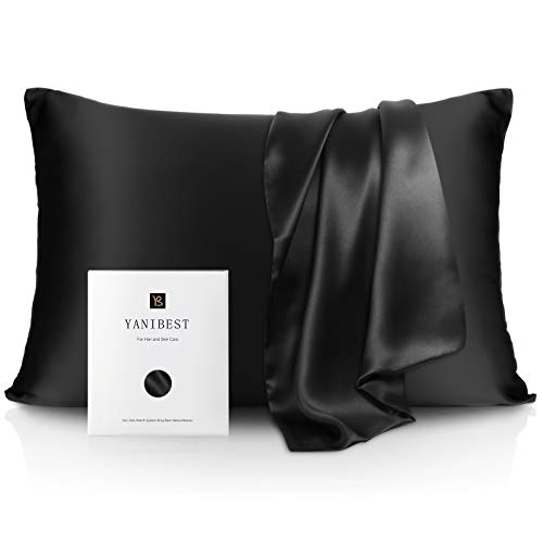 Yanibest Silk Pillowcase For Hair And Skin - 22 Momme 600 Thread Count 100% Mulberry Silk Bed Pillowcase With Hidden Zipper, 1 Pack King Size Pillow Case Black #TOP1