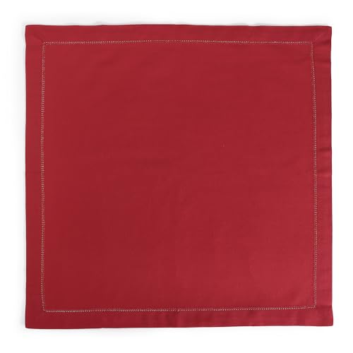 Image of FINGERCRAFT Hemstitched Cotton Table Napkins - 20x20 Inch, 100% Cotton Cloth Napkins with Faggoting Stitching - Durable & Elegant for Parties (Tango Red, Set of 12)
