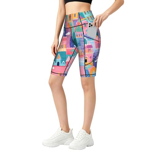 Short de yoga stretch Colorful Castle anti-transpiration pour femme
