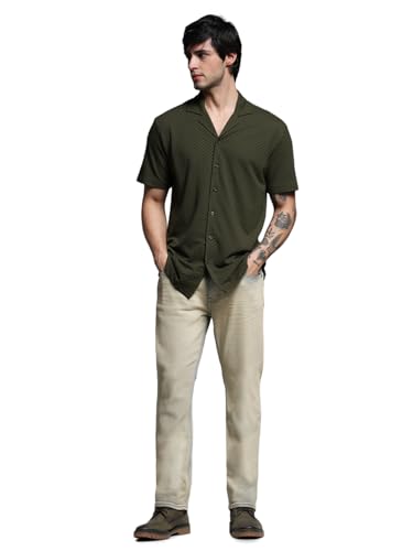 Image of Jack & Jones Men Cuban Collar Textured Cotton Relaxed Fit Casual Shirt