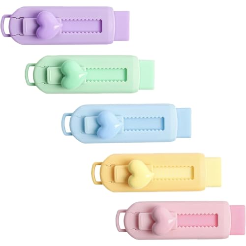 5Pcs Multicolor Sliding Retractable Pencil Eraser with Plastic Sleeve,Large Erasers for School Office,Art Erasers for Drawing,Standard Pencil Erasers,Office Products,Correction Products