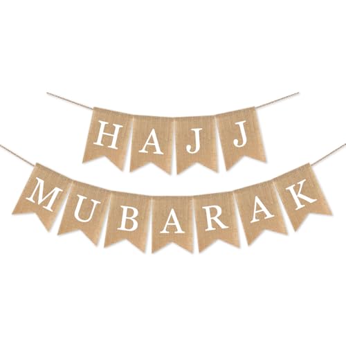 SWYOUN Burlap Hajj Mubarak Banner Supplies Ramadan Islamic...