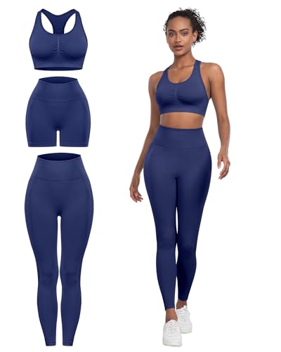 Conjunto de 3 peças de treino para mulheres leggings de levantame...