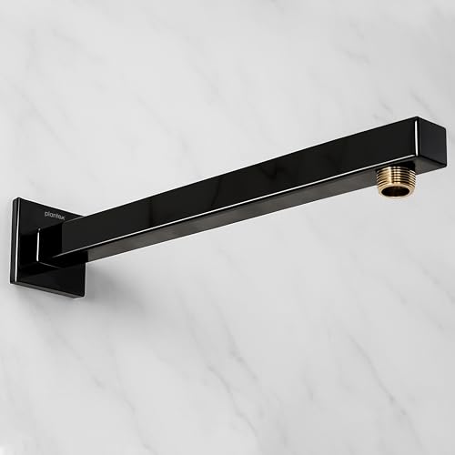 Image of Plantex 18-Inch Square Shower Arm for Overhead Shower /Stainless Steel Shower Pipe /Wall Mount Bathroom Fitting with -Inch Thread - Pack of 1 (Black)
