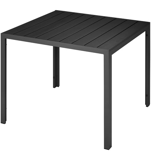 TecTake® Mesa Jardín Exterior de Aluminio 90x90x74,5cm, Mesa Terraza, Patas Ajustables y con Topes, Mueble Jardín Resistente a Intemperie, Fácil Montaje - Negro