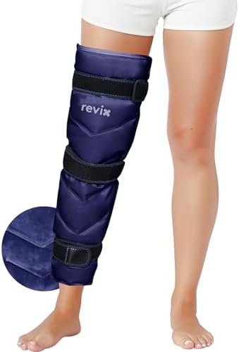 REVIX Large Ice Pack for Injuries Reusable Gel Ice Wrap for Leg, Hip, Thigh, Knee and Shin Splint, Cold Compress for Pain Relief After Surgery, Injury Recovery, Swelling, Bruises with 3 Straps, Navy