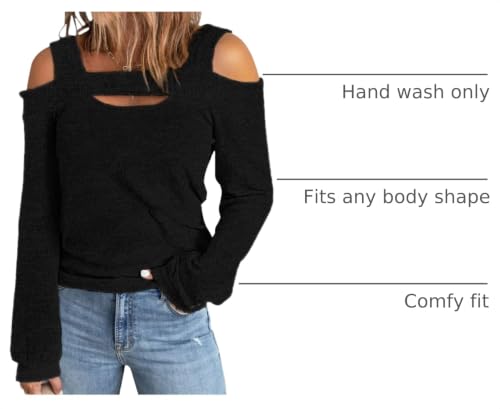 Image of Women Blouses and Tops Black White Colorblock Bell Sleeve Cold Shoulder Top Shirt