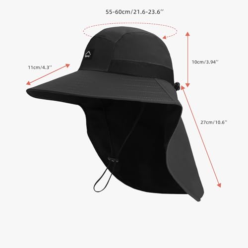 Image of Rosoz Outdoor Sun Hat for Men Women, UPF50+ Protection Safari Cap Wide Brim Mesh Fishing Hat with Neck Flap Beach Garden