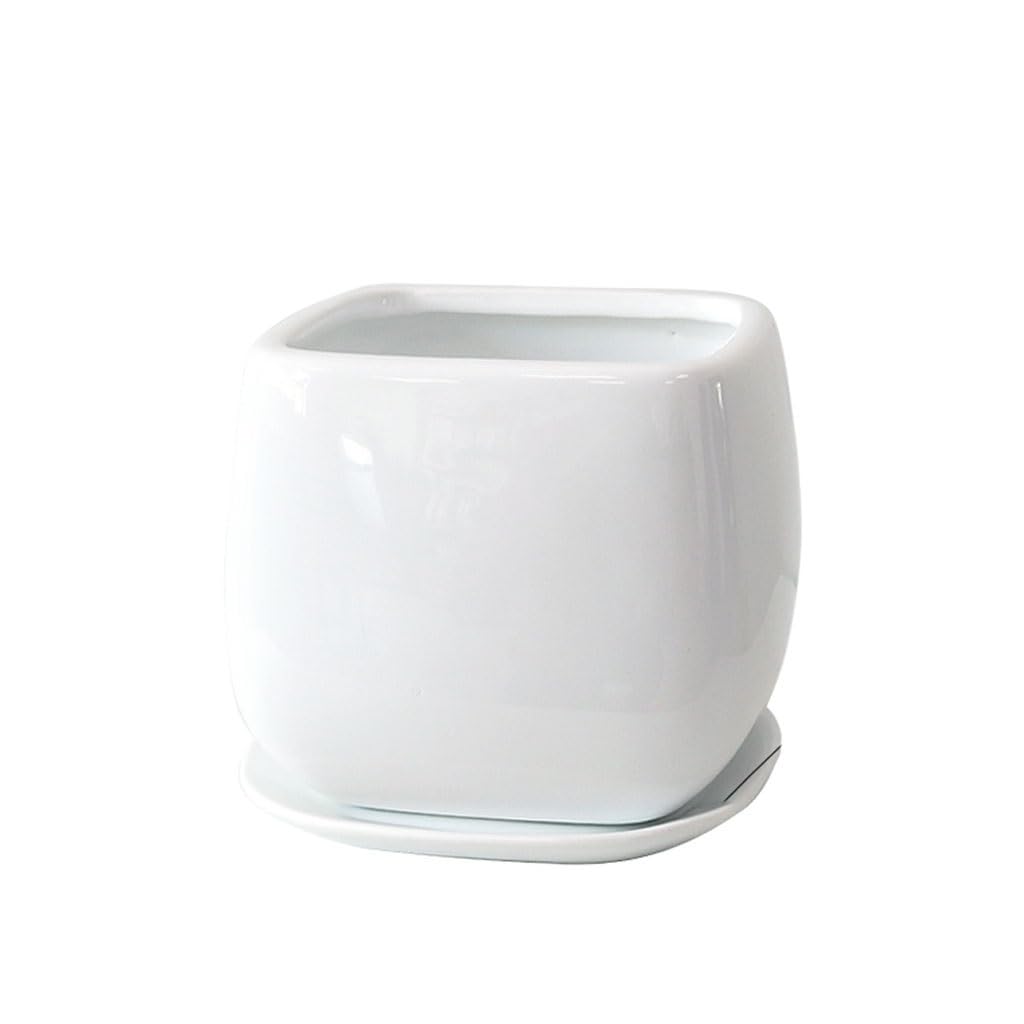 Gelasige A Flower Pots Simple Nordic Indoor Creative Succulents Office Desktop Ceramic Flowerpot With Tray Outdoor Flower Pots(A)
