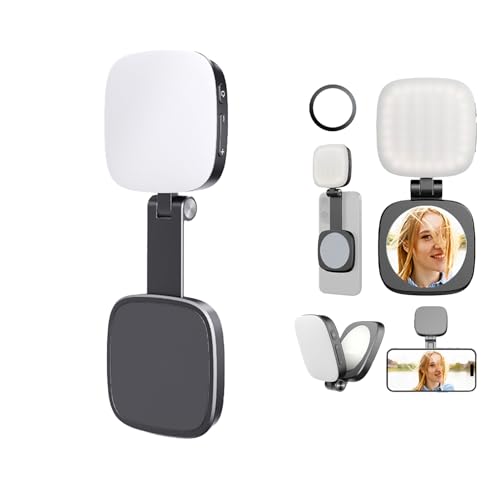 LELYFIT Lampe Magnétique pour Selfie 360° Rotative avec Miroir pour Téléphone Portable Convient à Différents Téléphones Portables comme l'iPhone et Remplit la Lumière pour Scène Faiblement éclairée