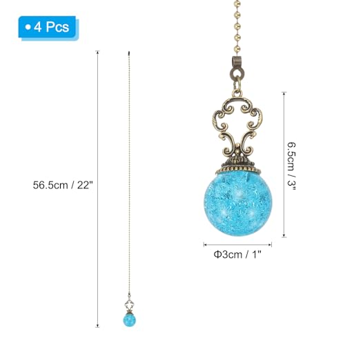 Image of PATIKIL 22 inch Ceiling Fan Pull Chain, 4 Pcs Crystal Pull Chain Fan Connector Vintage Ceiling Fan Ornament Fan Chains Extender for Ceiling Light Lamp Fans, Lake Blue (Ball)