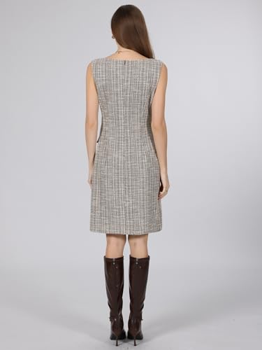 Image of Hobemty Women's Sleeveless Tweed Dress Boat Neck Work Office Sheath Dresses
