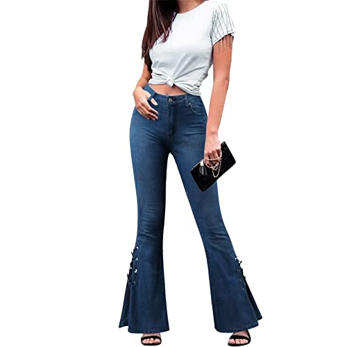 Jean stretch femme pantalon évasé taille moyenne legging noir
