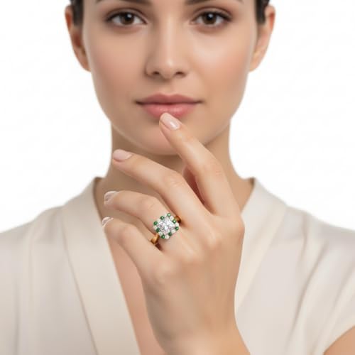 Image of Choose Your Gemstone Floating Halo Diamond CZ Ring Yellow Gold Plated Princess Shape Halo Engagement Rings Everyday Jewelry Wedding Jewelry Handmade Gifts for Wife US Size 4 to 12