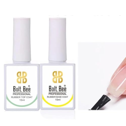 Image of Rubber Top Coat and Base Coat Set 15ml Each - Soak Off UV LED Gel Nail Polish for Long-Lasting Nail Art - Strong Adhesion Gel Base and High Gloss Top for Salon and DIY Manicure Use