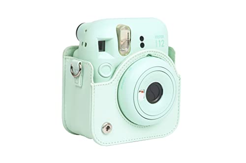 Image of Breatoi PU Leather Camera Case for Mini 12 - Rainproof, Soft, and Stylish in Mint Green with Adjustable Shoulder Strap