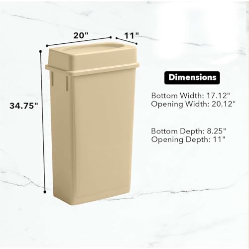 Image of 23 Gallon Slim Rectangular Garbage Can with Lid - Beige