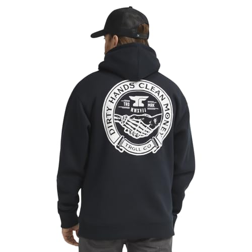 TROLL CO. CLOTHING DHCM Haggler Hoodie Dirty Hands Clean Money Mens Graphic Workwear Hoodie Cotton Blend Classic Fit Black