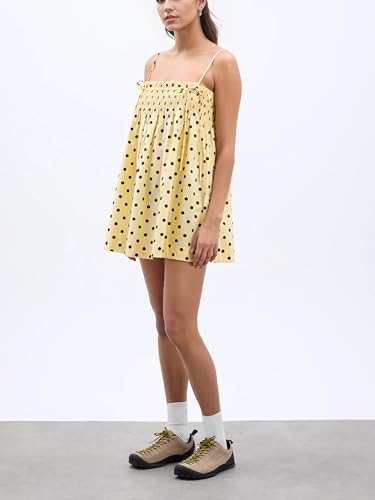 Womens Polka Dot Mini Dress Adjustable Spaghetti Strap Smocked Shirred Bust Cami Dress Square Neck Polkadot Dresses4
