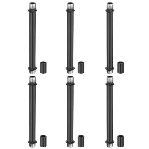 Image of PATIKIL Straight Pipe Lamp Stems Rod Kit, 6 Set M10 Carbon Steel 120mm(4.72 inch) Long Double End Thread Rod with Coupling Nuts Sleeve Connector for Table Lamps Chandeliers, Black