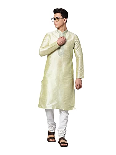 Image of Manthan Mens Full Sleeves Striped Blended Cotton Kurta