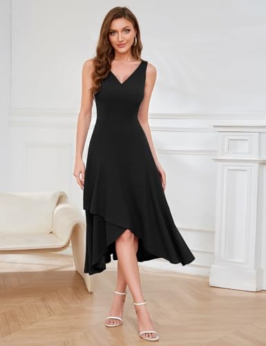 Aupuls Womens Midi Formal Dress High Low Ruffle V Neck Cocktail Party Wedding Guest Dresses2