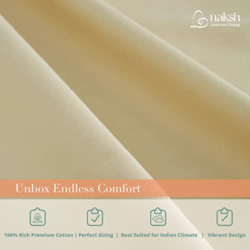 Image of Naksh Japandi Vibes Collection 100% Cotton 210 TC Plain Elastic Fitted Bedsheets Super King Size 78 x 72 Inches, Beige | 1 Elastic Bedsheet King Size Cotton & 2 Pillow Covers |Super King Size Bedsheet