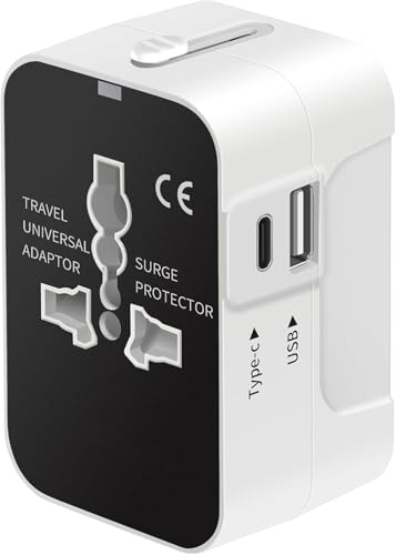 rts Universal Travel Adapter - Type C USB-C, 3-in-1 Universal Adapter Plug, Travel Accessory With 1 USB-C, 2.4A, All-In-One For Phone, Laptop, Mobile, Tablet, White