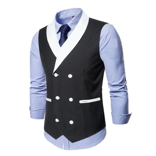 Men's Black Slim Fit V-Neck Double Breasted Tuxedo Vest for Formal, Casual, Business, Wedding, Party, Prom2