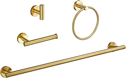 Ushower Bathroom Hardware Set, Includes 18-Inch Bath Towel Bar, Durable 304 Stainless Steel, Brushed Gold, 4-Piece #TOP29