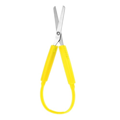 Tijeras para Niños 1 Pieza Mini Tijeras de Anillo 14cm Diseño Adaptable Mango de Apertura Automática Tijeras de Seguridad para Niños Escuela Infantil Manualidades Diarias (Amarillo)