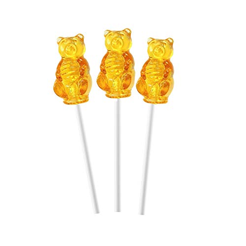 Honey Lollipops Individually Wrapped, Bear Shaped Tea Spoon, Hard Candy Suckers for Baby Shower or Kids Birthday Party Favor, Pack of 3