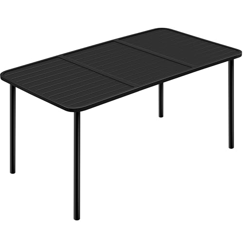 Yaheetech Outdoor Dining Table for 6 Person, Rectangular Slatted Metal Patio Table for Deck Garden Lawn Backyard Use, Black