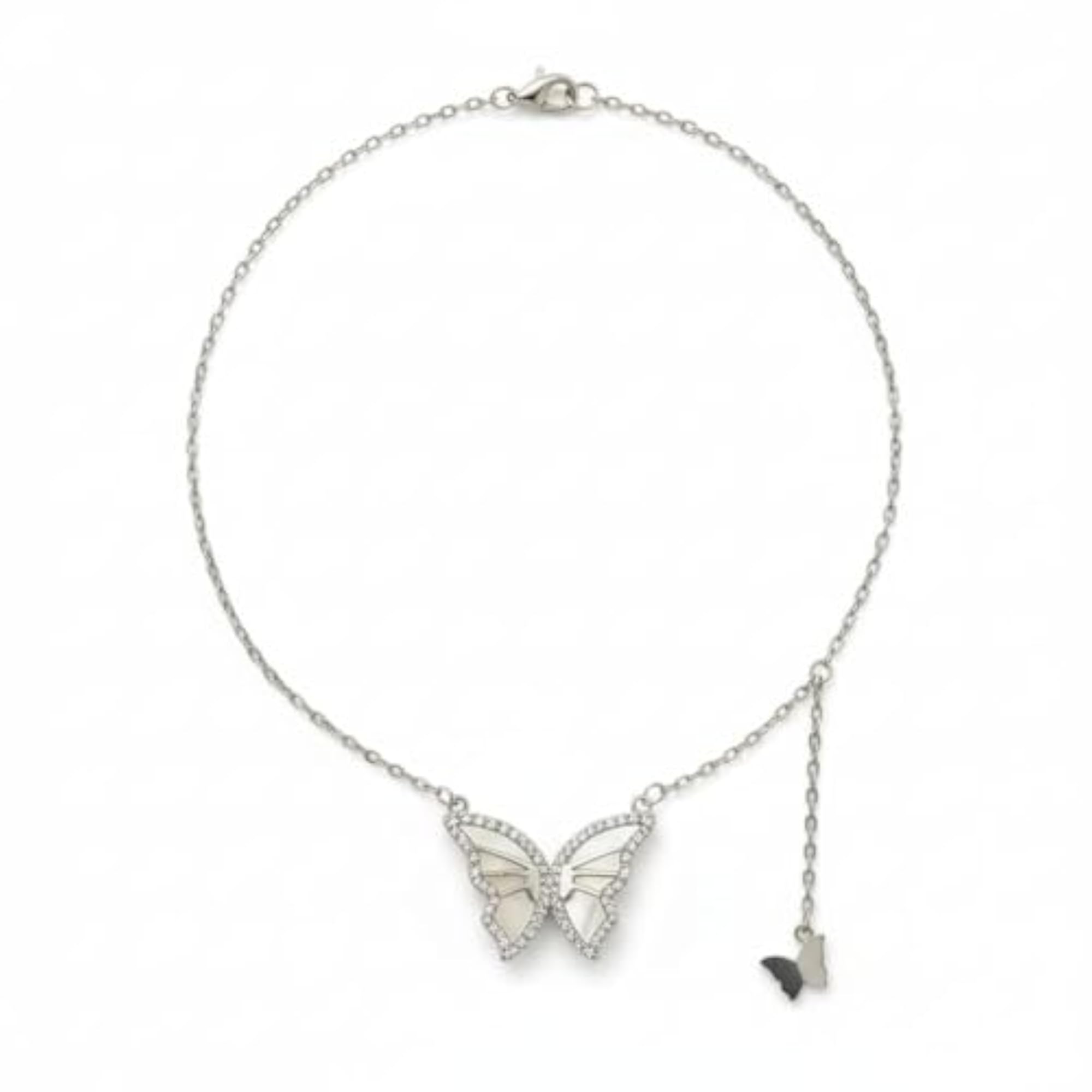 925 Sterling Silver Diamond Butterfly Necklace, Gift for Women