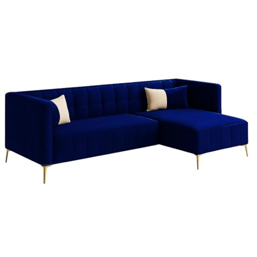 Image of SOCOZI Stylluxe 6 Seater Velvet Fabric RHS L Shape Sofa Set for Living Room |Fabric L Shape Sofa Set for Home & Office (Dark Blue)