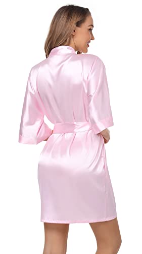 The Bund Womens Pure Colour Short Kimono Robes With Oblique V-Neck Lightpink Medium #TOP4