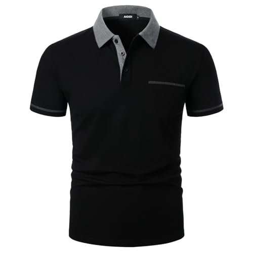 Polo hombre camiseta moda manga corta algodón real bolsillo noir l