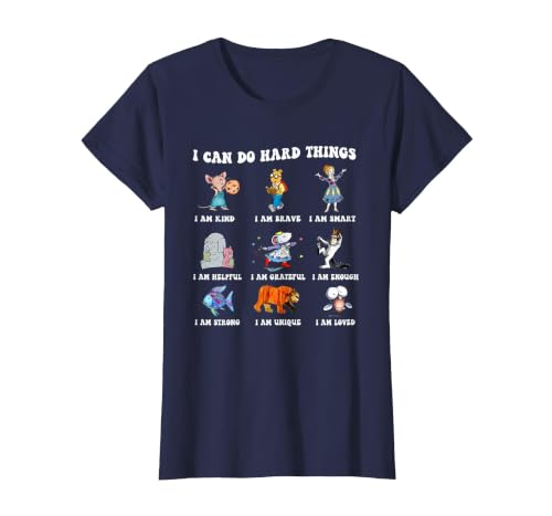 Read Book Characters I Can Do Hard Things Back to School T-Shirt, Women, Navy Blue, X-Small