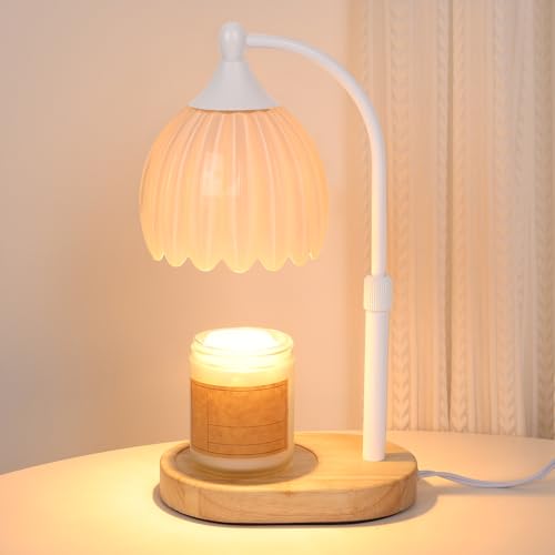 Image of White Tulip Wax Melt Warmer with Timer, Dimmable & Height Adjustable, Ideal for Jar Candles, Perfect Home Decor for Bedroom, Living Room, Office, Great Birthday Gifts for Women (2 Bulbs Included)