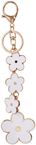 Giftale Women's Flower Bag Charms White Enameled Keychain Purse Accessories,#526-1D