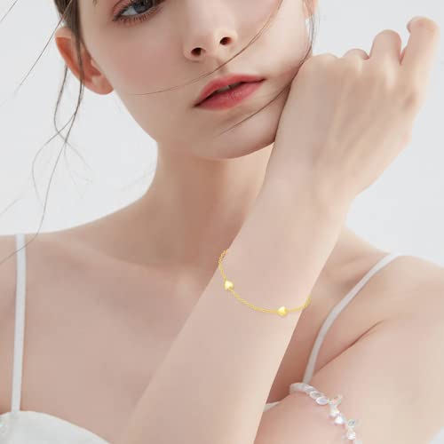14K Yellow Gold Heart Bracelet for Women Adjustable Dainty Love Heart Bracelet for Girlfriend Wife2