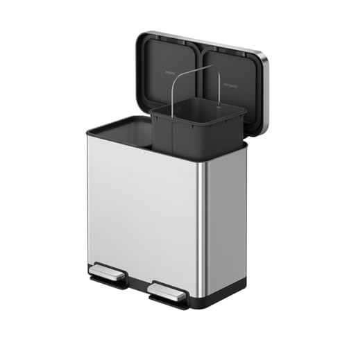 EKO Hana Deluxe Bote de Basura 40L+28L (68L) Doble Compartimento | Pedal Metálico | Acero Inoxidable Premium | Cubos Interiores Extraíbles | Ideal para Reciclaje en Cocina