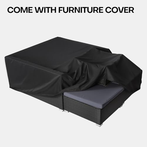 Panana 6 Seater Rattan Garden Furniture Set, Wicker Patio Lounge Sofas with Table Stools Sectional Modular Combination for Conservatory Outdoor Balcony (Black Rattan with Grey Cushions) 8 Panana 6 Seater Rattan Garden Furniture Set, Wicker Patio Lounge Sofas with Table Stools Sectional Modular Combination for Conservatory Outdoor Balcony (Black Rattan with Grey Cushions) - Image 8