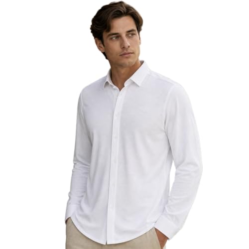 Image of Nobero Everyday Comfort Shirt for Men | Cotton Shirts for Men in 205 GSM Plated Interlock | Stand Collar | Regular Fit | Full Sleeve