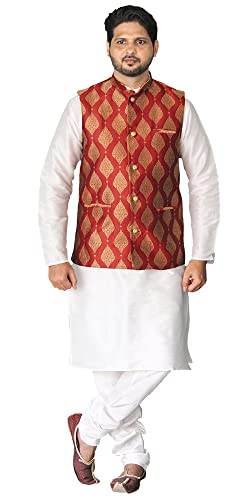 Image of Men's Silk Kurta Pajama Jacket /Waistcoat /Blazer Set