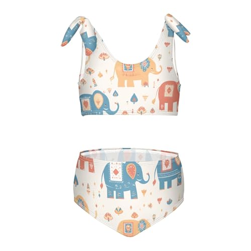 KLL Colorful Elephants Decorated Mandala Girls' 2 Piecing Bikini Set Quick-Dry Bathing Suit Swimwear Cute Shoulder Strap
