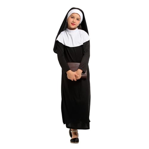 Dressy Daisy Nun Dress Halloween Costume Outfit Black Robe with White Collar and Headpiece for Little Kids Girls Size 6-8 M
