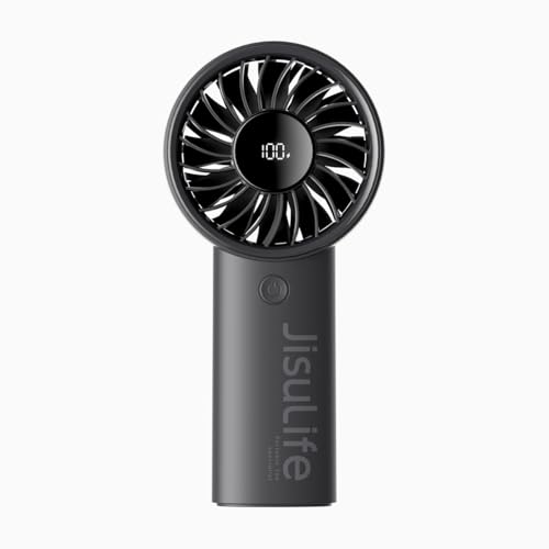 Image of JISULIFE Handheld Fan Life4 with Powerful Motor,LED Display,5000mAh Battery,5 Wind Speeds,Lanyard; USB Rechargeable Hand held Fan; Summer Essentials Portable Fan for Travel,Beach,Makeup,Concerts-Black