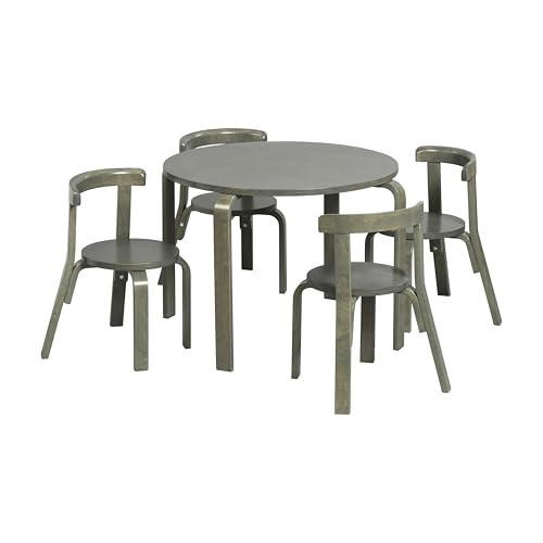 Image of ECR4Kids Bentwood Table and Curved Back Chair Set, Kids Furniture, Grey Wash, 5-Piece