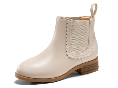 Coutgo Girls Chelsea Ankle Boots Kids Slip On Chunky Low Heel Elastic Fall Winter Booties Shoes